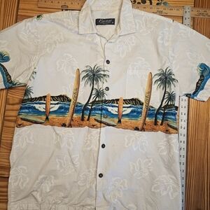 Tropical Surfboard Print Men's Shirt - Cream